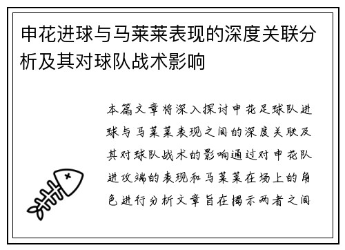 申花进球与马莱莱表现的深度关联分析及其对球队战术影响