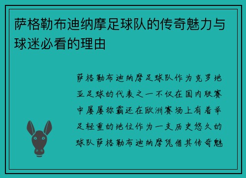 萨格勒布迪纳摩足球队的传奇魅力与球迷必看的理由