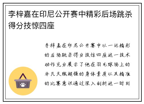李梓嘉在印尼公开赛中精彩后场跳杀得分技惊四座